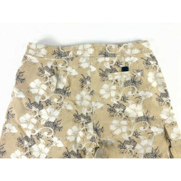 Utility Board Shorts Swim Trunks Men's Size 36 Cotton White and Tan Flowers - Picture 9 of 9